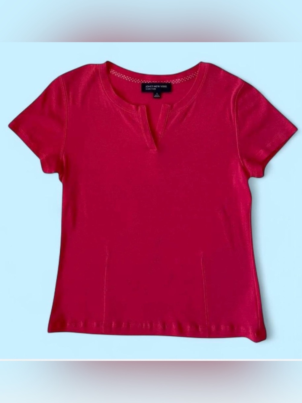 Jones New York Signature Preppy Berry Pink 100% Cotton Notch Neck Top Size S